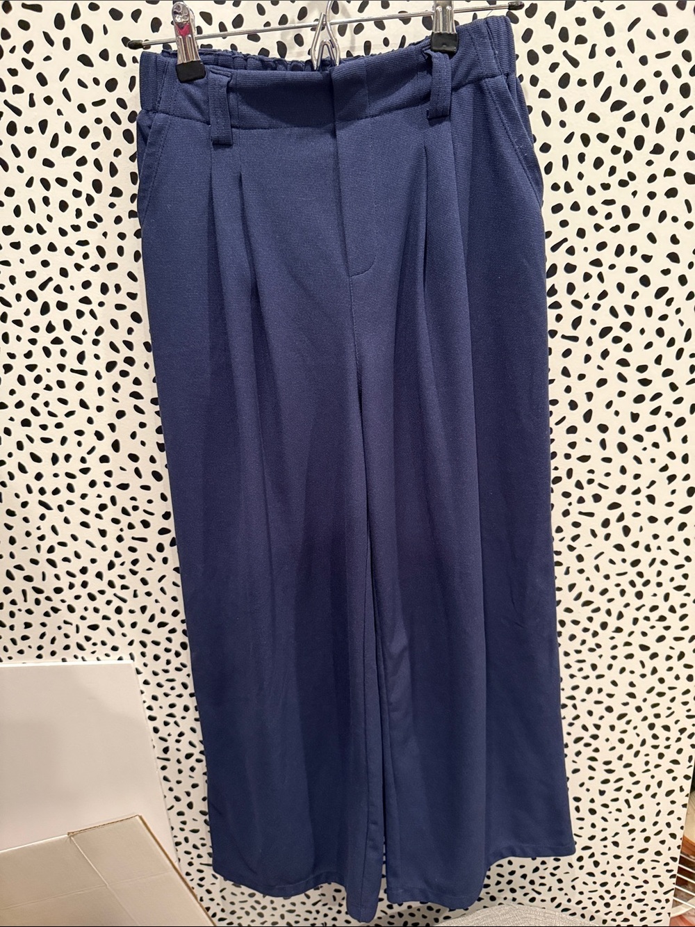 Women’s Halara Navy Pleated Wide-Leg Pants Small Petite Workwear Athleisure